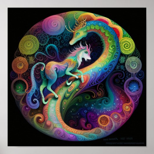 Poster Conception de dragon de ronds psychédéliques (Devant)