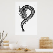 Poster Conception de dragon noir et blanc (Cuisine)