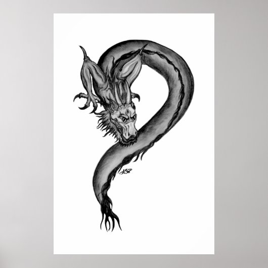 Poster Conception de dragon noir et blanc (Devant)