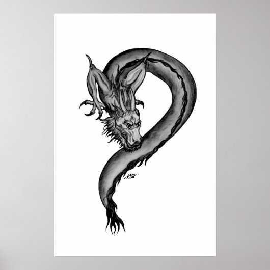 Poster Conception de dragon noir et blanc (Devant)