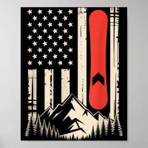 Poster Conception de drapeau américain de montagne de sno