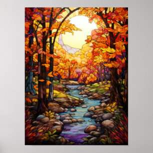 Poster Conception de fenêtre en verre teinté Ruisseau de