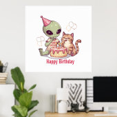 Poster Conception de fête d'anniversaire d'alien mignon (Bureau à domicile)