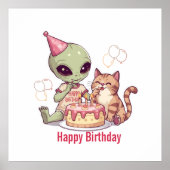 Poster Conception de fête d'anniversaire d'alien mignon (Devant)