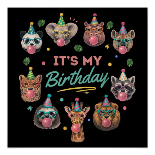 Poster Conception de fête d'anniversaire d'animaux de jun (Devant)