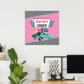 Poster Conception de fête d'anniversaire rétro de diner d (Bureau à domicile)