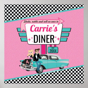 Poster Conception de fête d'anniversaire rétro de diner d