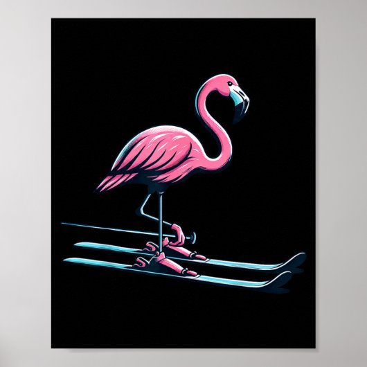 Poster Conception de flamant rose de ski mignon sports d' (Devant)