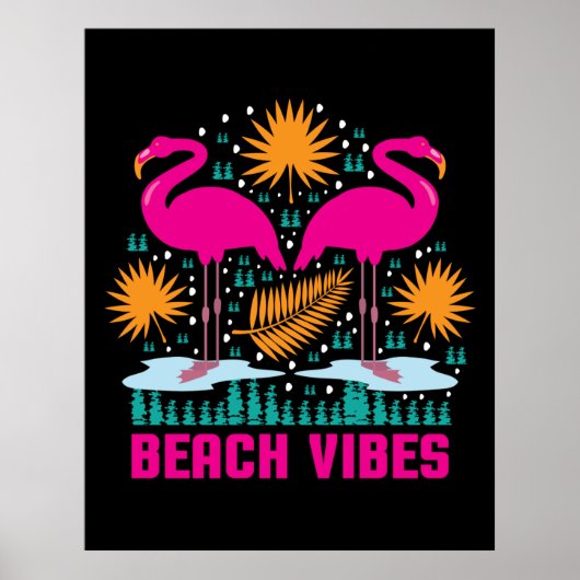 Poster Conception de flamants roses de vibes de plage (Devant)