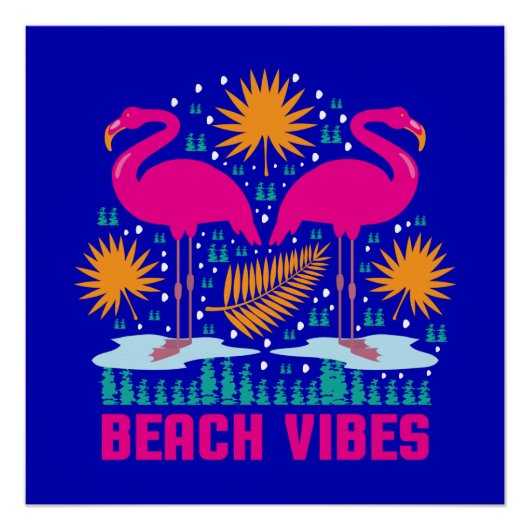 Poster Conception de flamants roses de vibes de plage (Devant)
