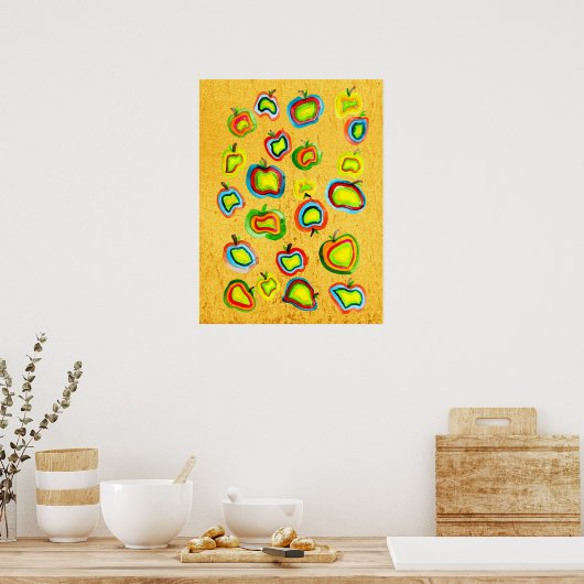 Poster Conception de fruit d'aquarelle pomme funky (Cuisine)