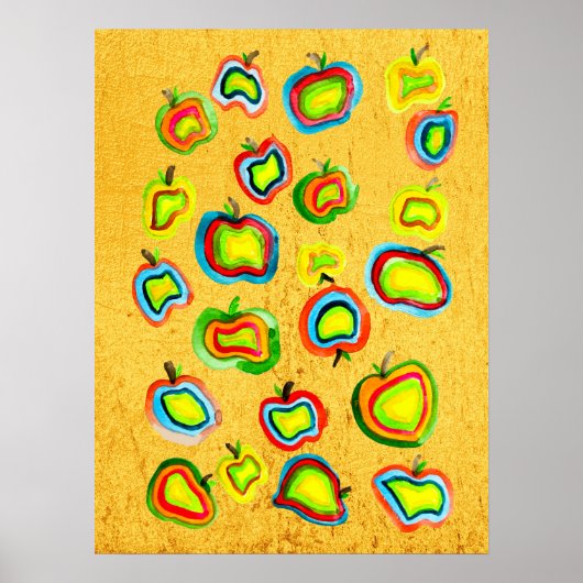 Poster Conception de fruit d'aquarelle pomme funky (Devant)