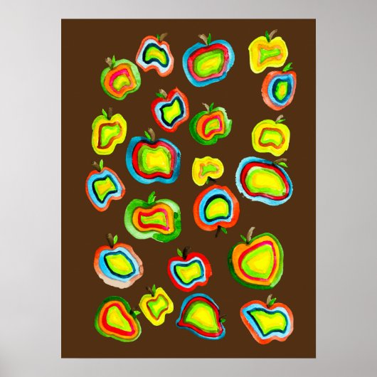 Poster Conception de fruit d'aquarelle pomme funky (Devant)