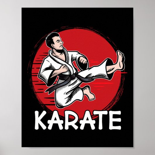 Poster Conception de karaté homme faisant un coup de pied (Devant)
