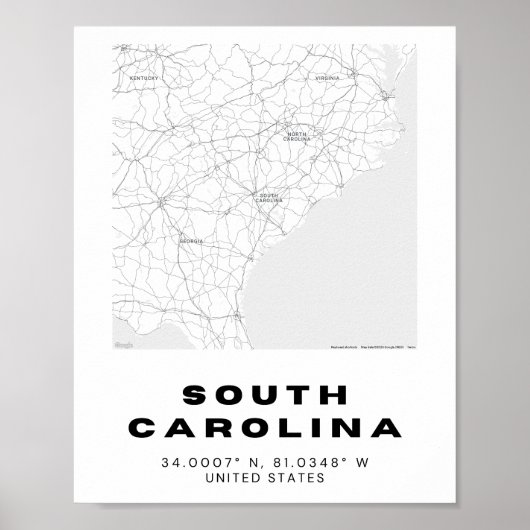 Poster Conception de la carte de la Caroline du Sud (Devant)