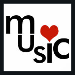 Poster conception de la musique typographique<br><div class="desc">Le mot "musique" au coeur rouge (j'aime la musique)</div>