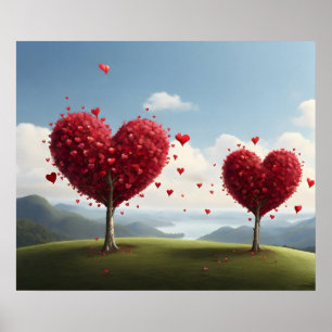 Poster Conception de la Saint Valentin, Coeur sur les arb