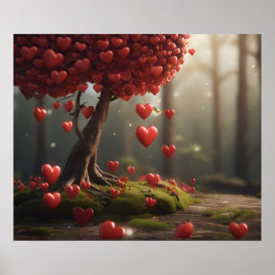 Poster Conception de la Saint Valentin, Coeur sur les arb