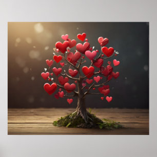 Poster Conception de la Saint Valentin, Coeur sur les arb