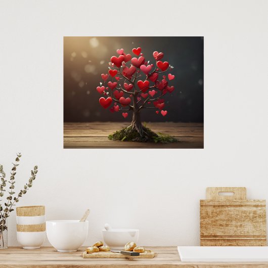 Poster Conception de la Saint Valentin, Coeur sur les arb (Cuisine)