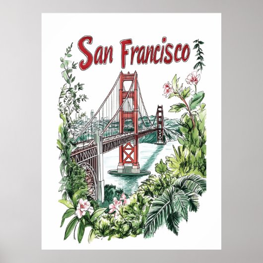 Poster Conception de l'aquarelle du pont du Golden Gate d (Devant)
