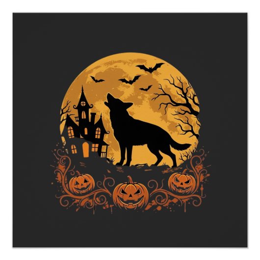 Poster Conception de lune de Halloween de berger allemand (Devant)