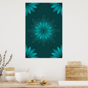 Poster Conception de mandala à feuilles sarcelles sur fon