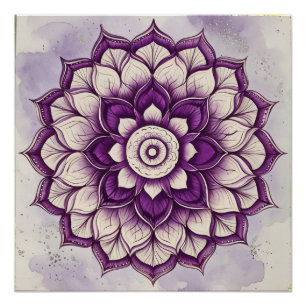 Poster Conception de mandala florale à l'aquarelle rose e
