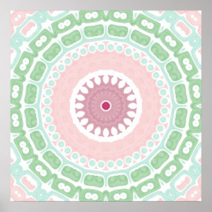 Poster Conception de mandala pastel vert et rose