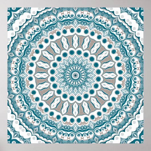 Poster Conception de mandala radiante sarcelle et crème (Devant)
