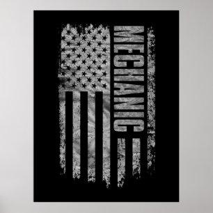 Poster Conception de mécanicien drapeau USA en détresse