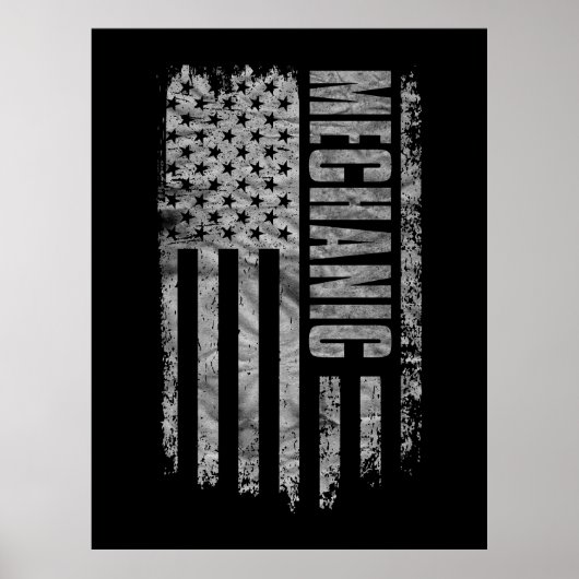 Poster Conception de mécanicien drapeau USA en détresse (Devant)