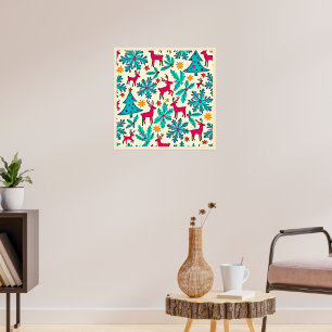 Poster Conception de motif d'arbre sarcelle de renne rose