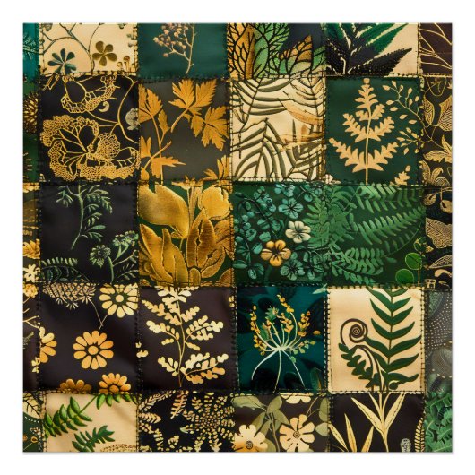 Poster ✨Conception de motif floral en patchwork botanique (Devant)