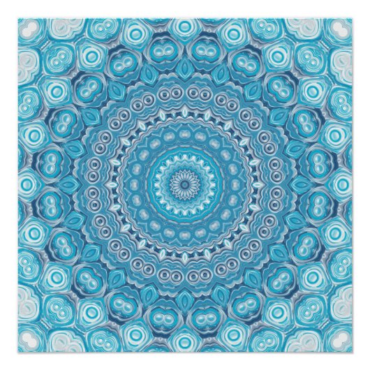 Poster Conception de motif mandala bleu et blanc (Devant)