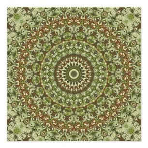 Poster Conception de motif mandala de couleur vert terre 