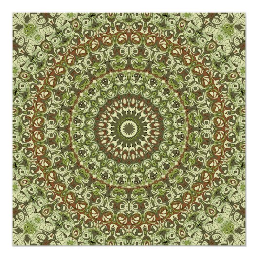 Poster Conception de motif mandala de couleur vert terre  (Devant)