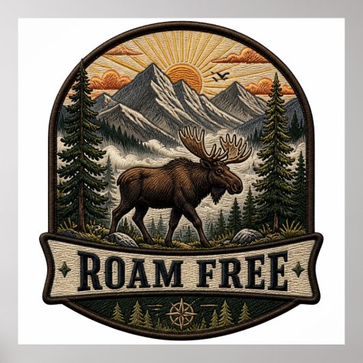 Poster Conception de patch brodé d'orignal Roam Free (Devant)