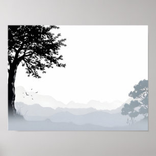 Poster Conception de paysage de style japonais en noir et