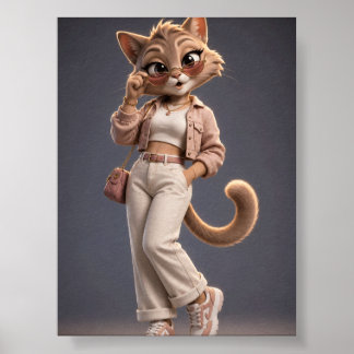 Poster Conception de personnage de chat animé 3D chic et