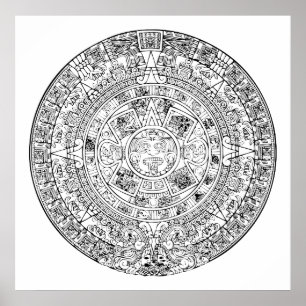 Poster Conception de pierre circulaire Aztec Sun Calendar