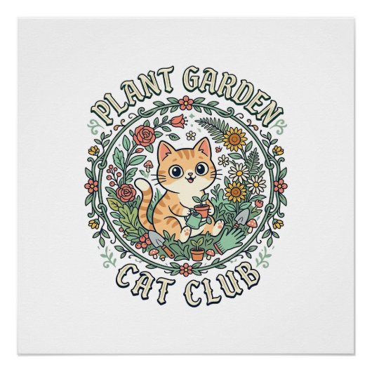 Poster Conception de plante de jardin de chat drôle - Pla (Devant)
