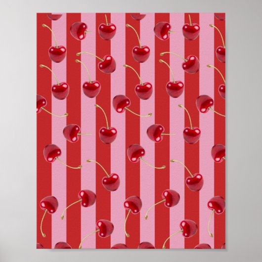 Poster Conception de rayures rouges et roses avec des cer (Devant)