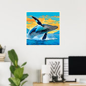 Poster Conception de saut de liberté océanique de baleine (Bureau à domicile)