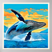 Poster Conception de saut de liberté océanique de baleine (Devant)