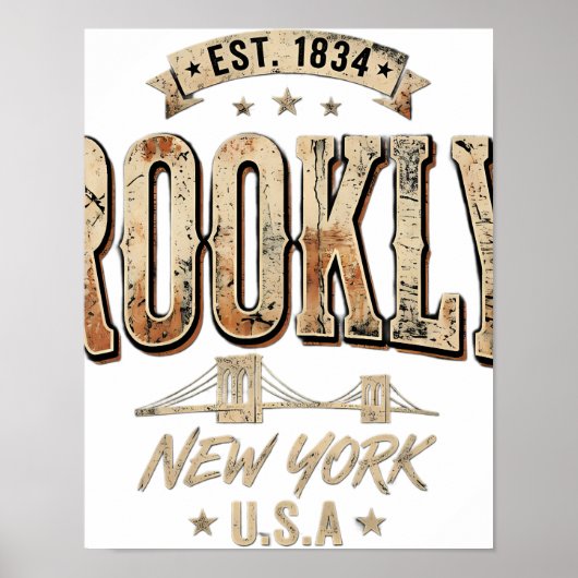Poster Conception de script doré orné de Brooklyn New Yor (Devant)