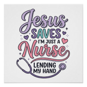 Poster Conception de t-shirt Jésus Sauve l'infirmière Foi