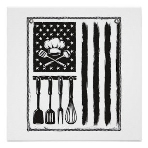 Poster Conception de T-shirt Ustensiles de Cuisine Drapea