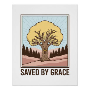 Poster Conception de t-shirt vintage d'arbre chrétien sau