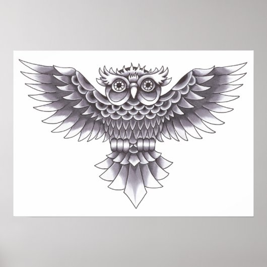 Poster Conception de tatouage de hibou de l'ancienne écol (Devant)